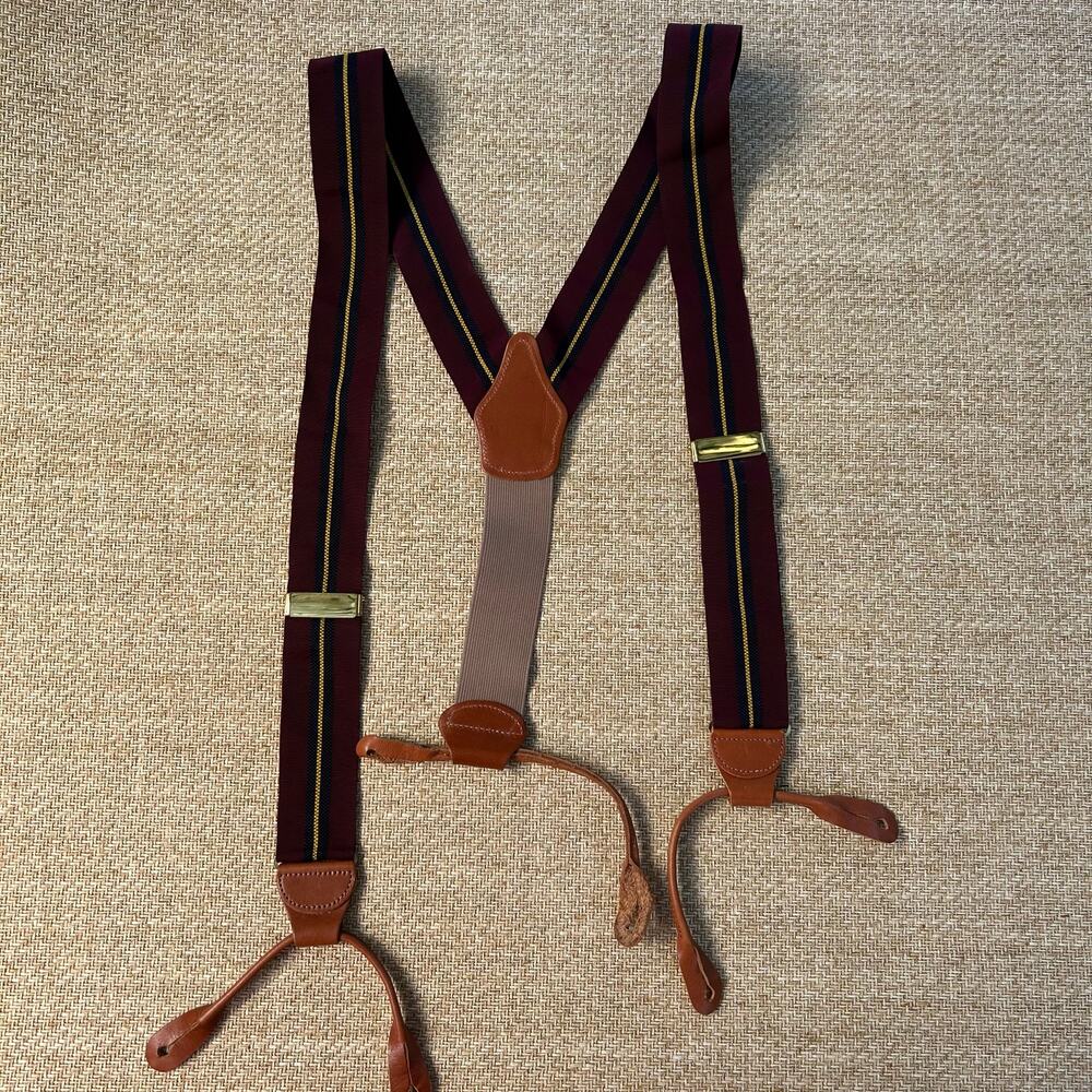 Dooney & Bourke Suspenders Burgundy Ribbon Leather Button On Braces